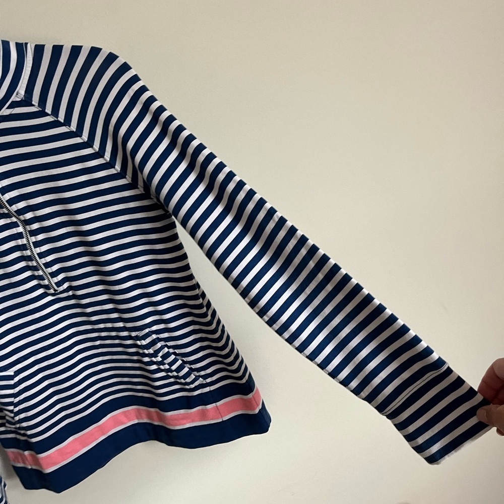 Lilly Pulitzer Half Zip Popover Navy/White/Mellon Striped Pullover Top Sz Sm EUC - Picture 5 of 13